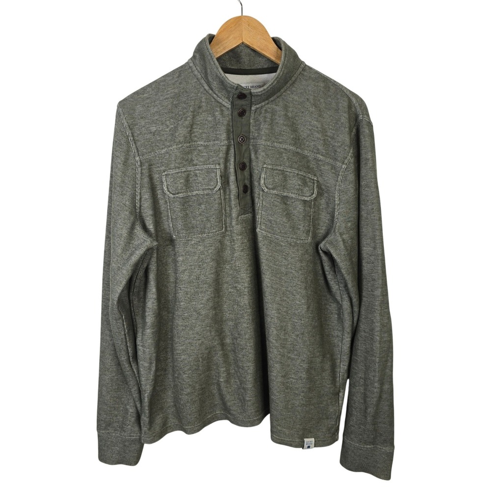 Lucky Brand Mens Olive Green Ribbed Henley Pullover Sweater Large